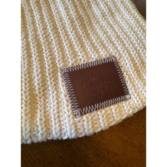 Love Your Melon Knit Beanie Cream Ribbed Winter Hat Unisex Neutral Slouchy Cap - Picture 3 of 4